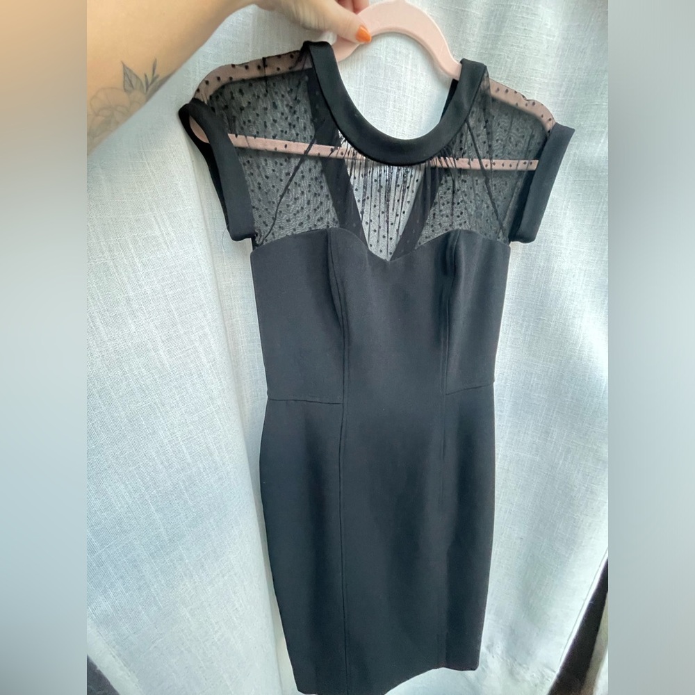 NWT Black Cocktail Dress Sheer Collar Size 0 XS White House Black Market